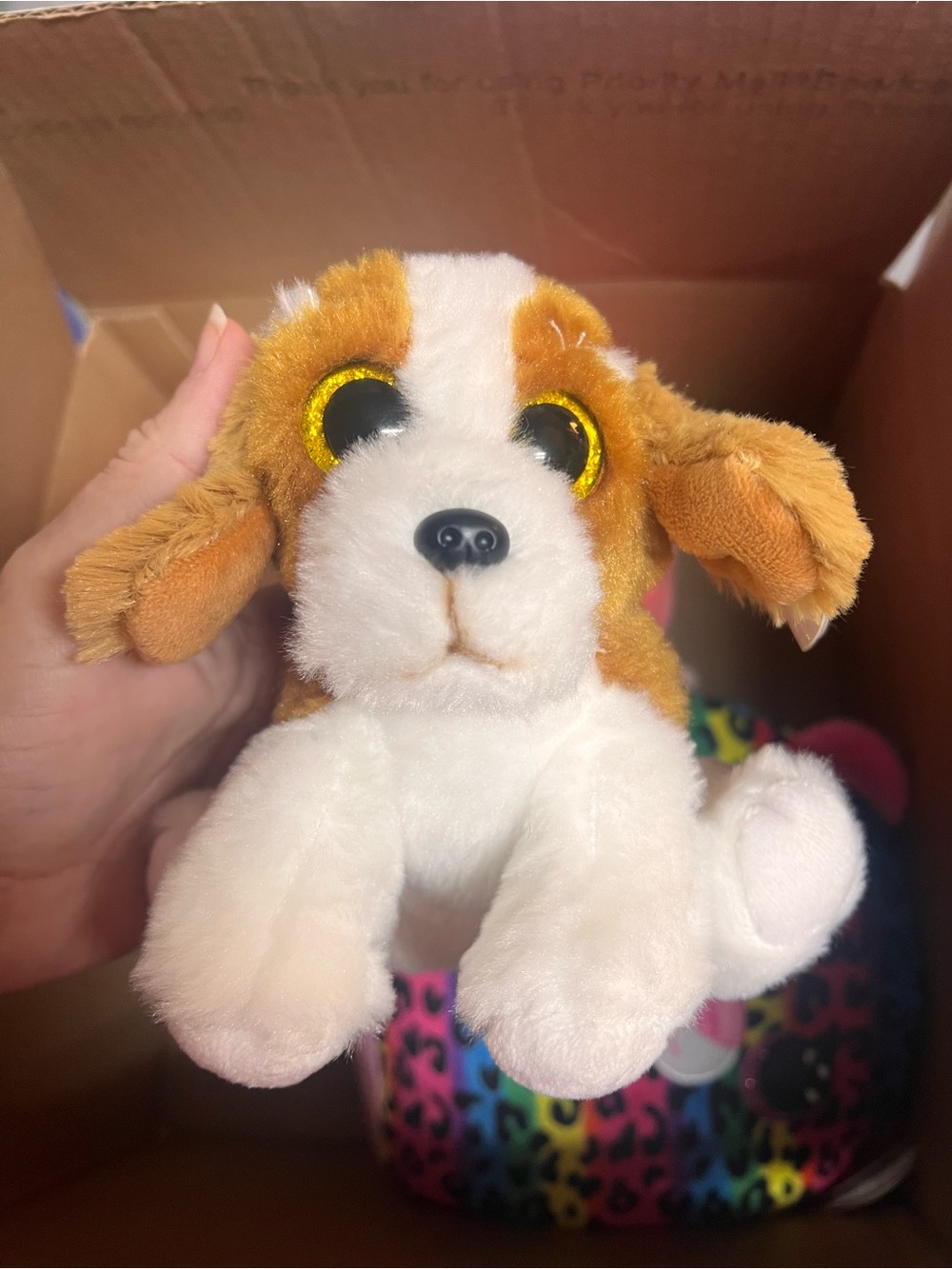 Ty Brown and White Puppy with Sparkle Yellow Eyes Plush